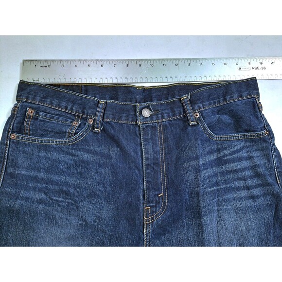 Levis 504 Jeans Men's 36x36 Dark Blue Wash Distressed Denim Pants Straight - Picture 10 of 11